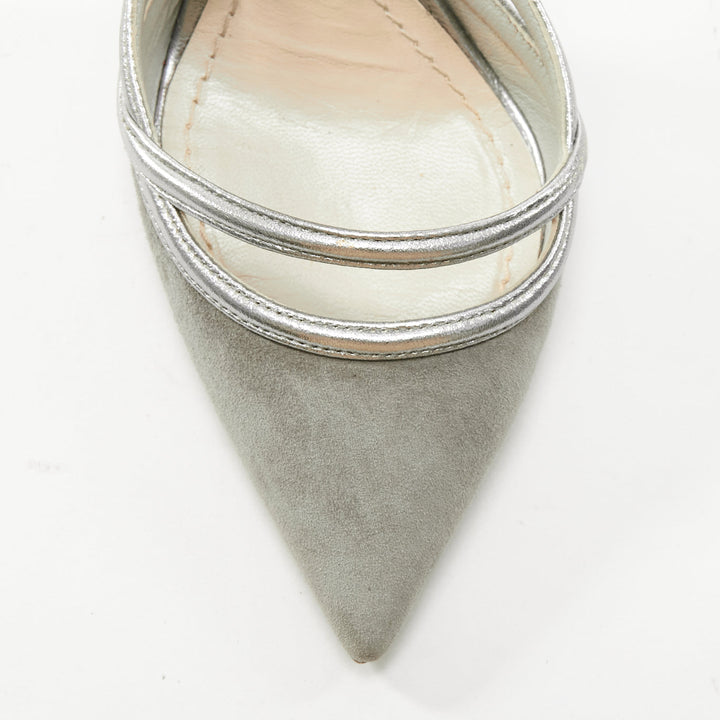 DIOR Raf Simons grey suede metallic silver trims strappy pumps EU35.5