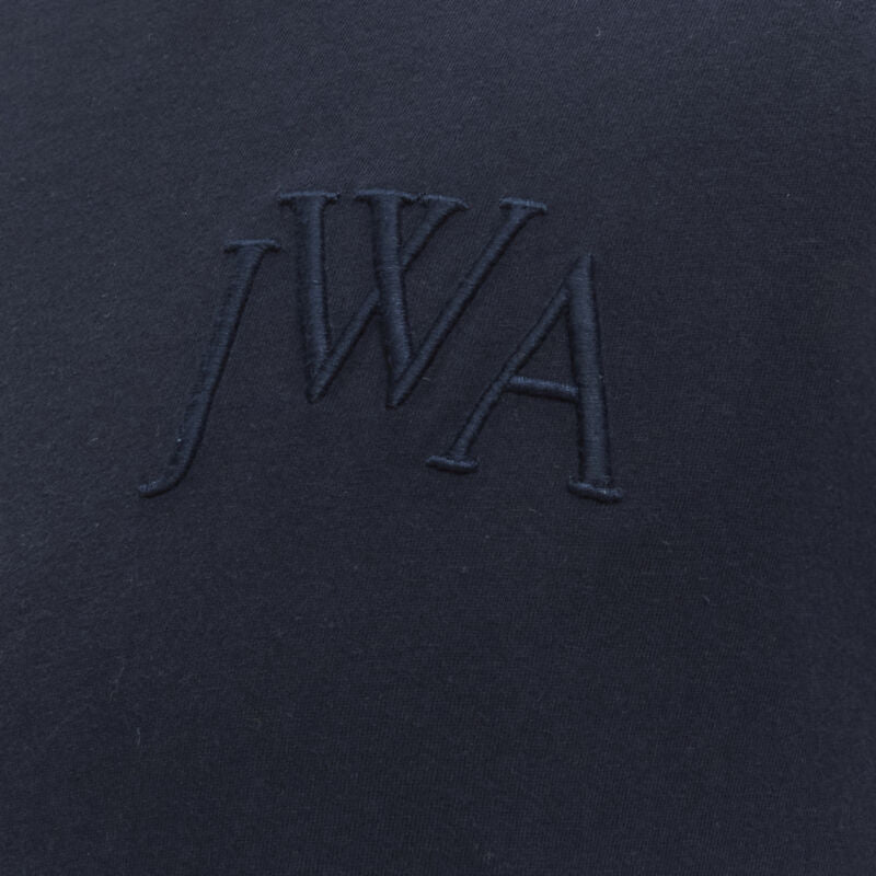JW ANDERSON JWA logo embroidered navy blue cotton tie sleeve T-shirt S
