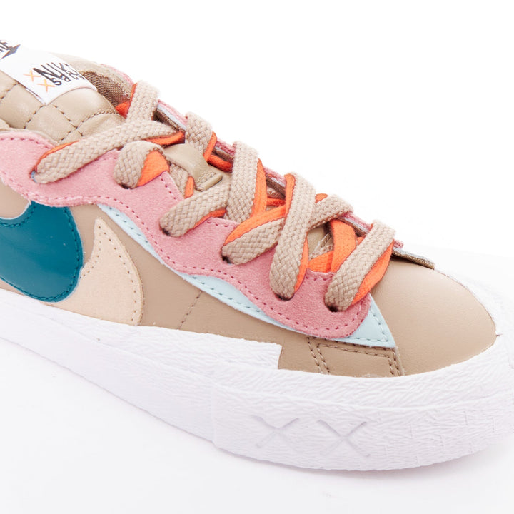NIKE SACAI KAWS Blazer Low Reed pink green tick patchwork sneakers EU36.5