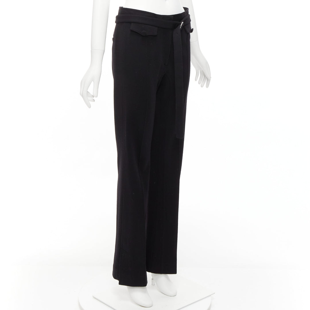OLD CELINE Phoebe Philo black 100% virgin wool belted wide pants FR38 M