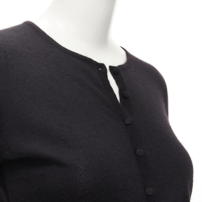 OSCAR DE LA RENTA silk cashmere gathered front black cardigan XS