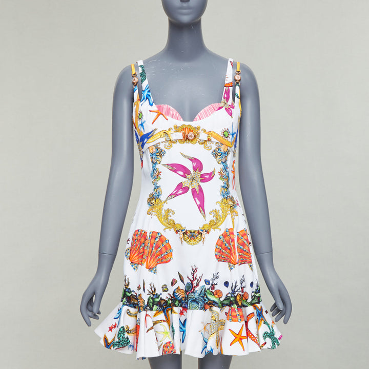 VERSACE 2021 Runway Tresor De La Mer white starfish corset flounce dress IT40 L