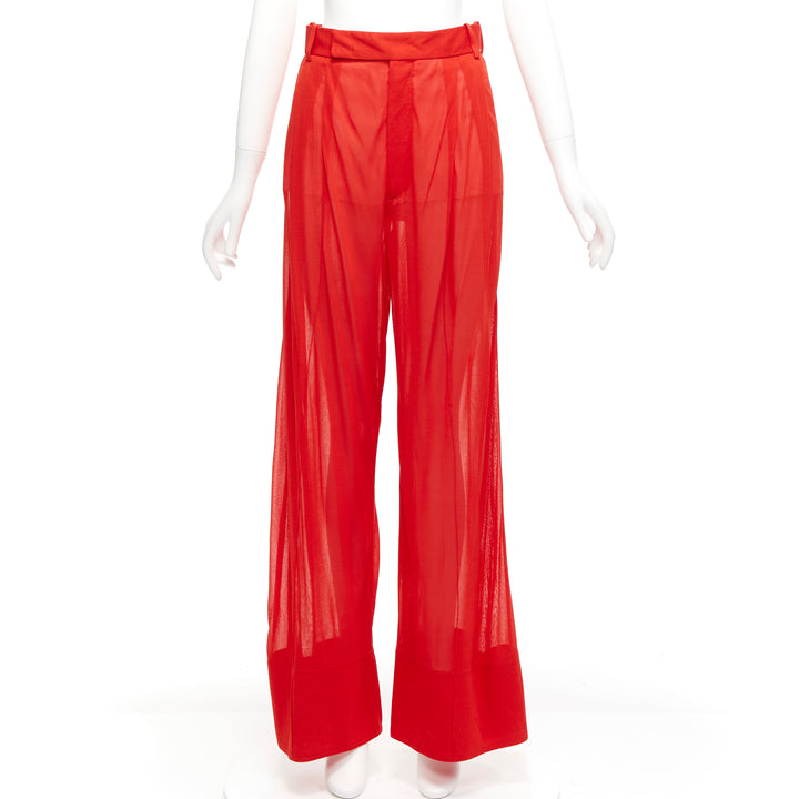 OLD CELINE Phoebe Philo red sheer solid seam wide leg pants FR36 S
