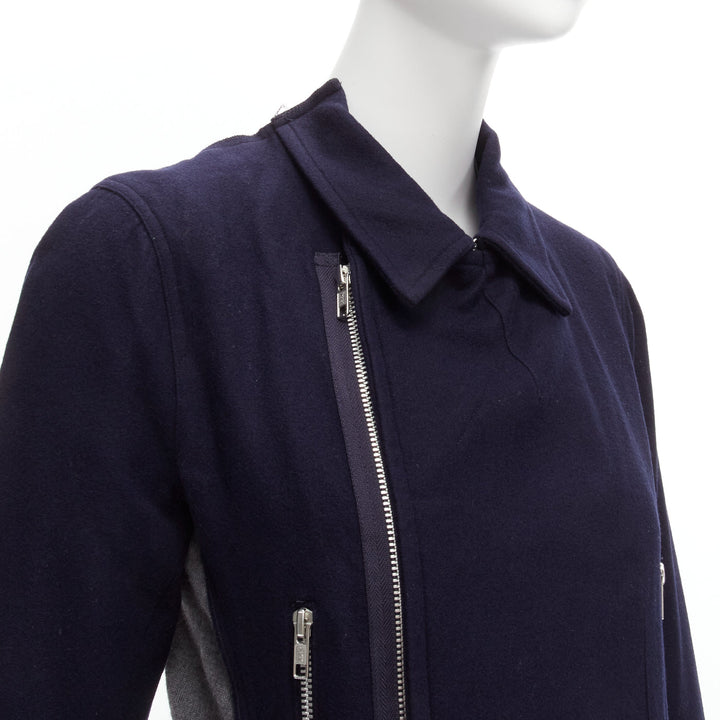 COMME DES GARCONS wool navy grey deconstructed hybrid biker cropped cardigan S