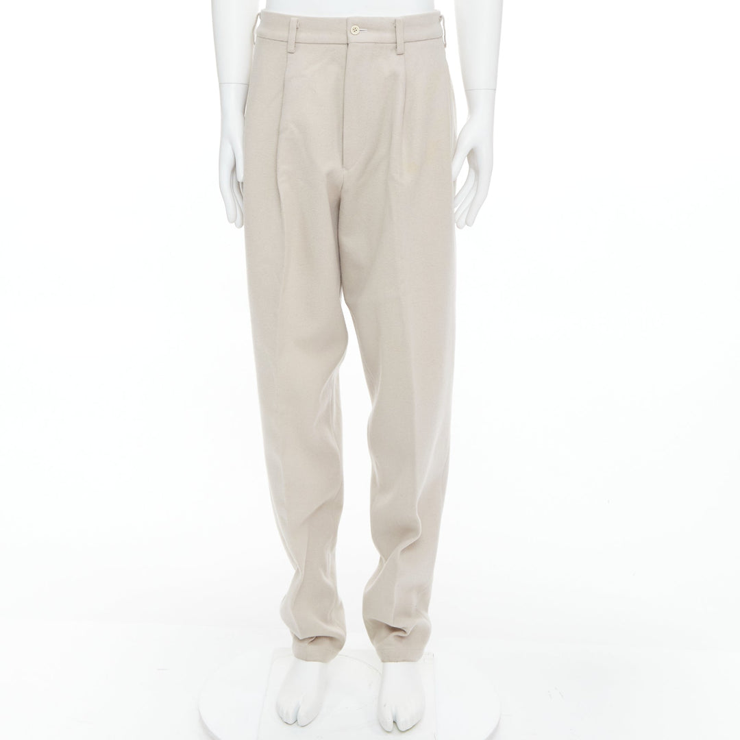 YOHJI YAMAMOTO light beige wool blend tapered 3D pleated pants L