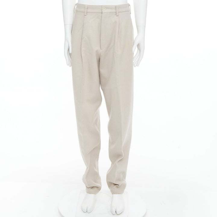 YOHJI YAMAMOTO light beige wool blend tapered 3D pleated pants L