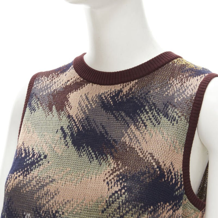 MISSONI burgundy crochet intarsia knit grandma vest IT44 M
