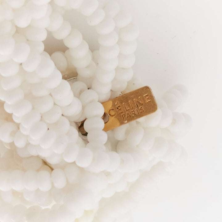 OLD CELINE Phoebe Philo white beaded tassel drop earrings Pair