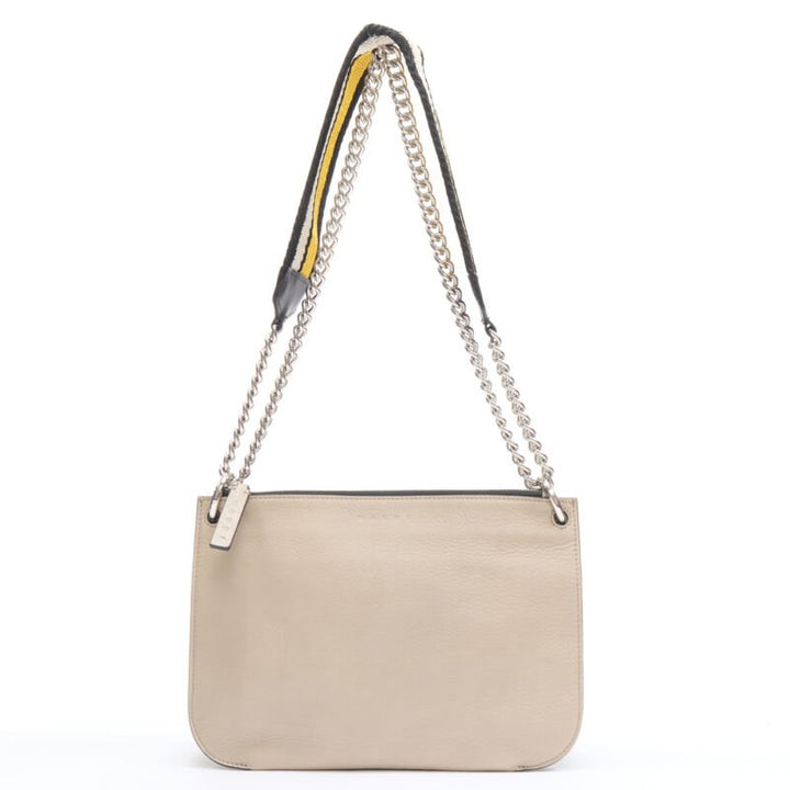 MARNI stone grey silver lock dual zip pouch chain sport strap crossbody bag