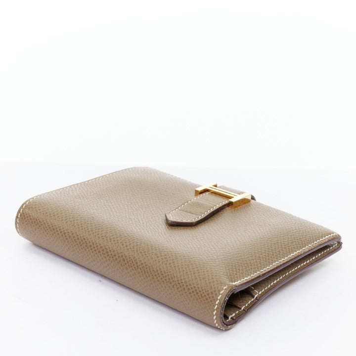 HERMES Bearn Compact etaupe brown GHW H strap epsom wallet