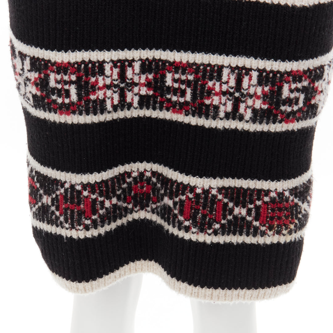 CHANEL Number 5 red black white CC logo fair isle intarsia skirt FR34 XS