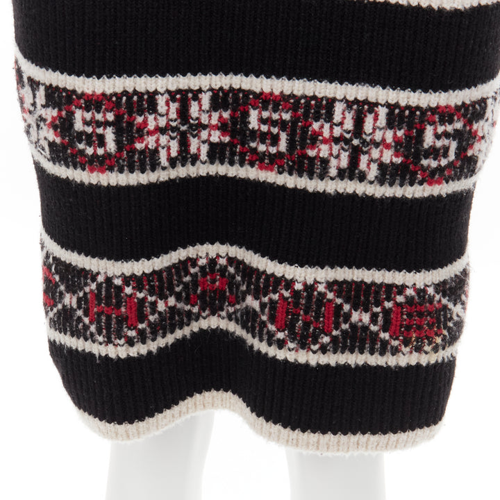 CHANEL Number 5 red black white CC logo fair isle intarsia skirt FR34 XS