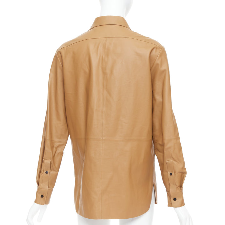 THEORY L Nappa Shine brown lambskin leather panelled shirt XS