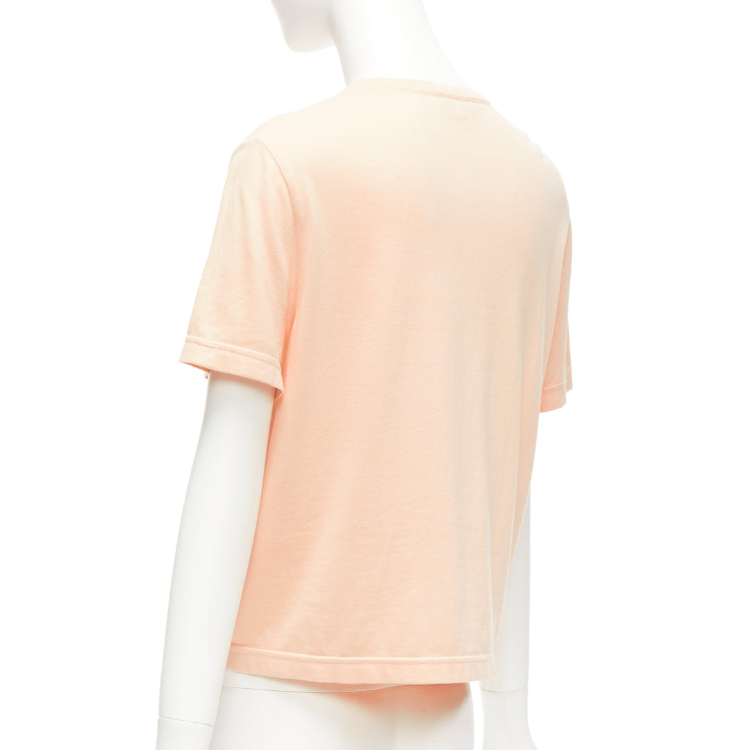 CHANEL 2020 peach pink macrame hollow logo cropped pocketed tshirt FR38 M
