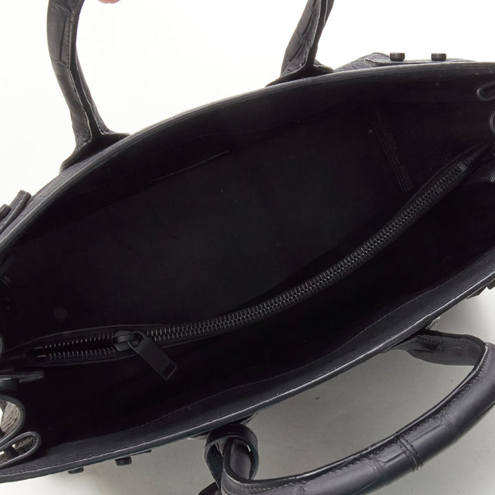 SAINT LAURENT Small Sac De Jour matte black stamped croc tote bag