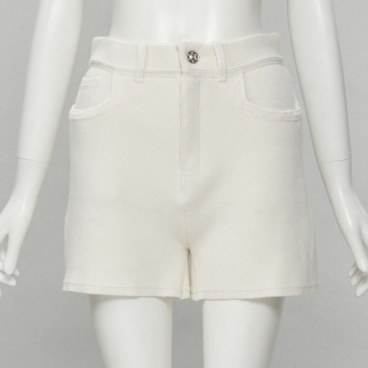 BARRIE Denim Suit cashmere cotton knit ivory shorts M