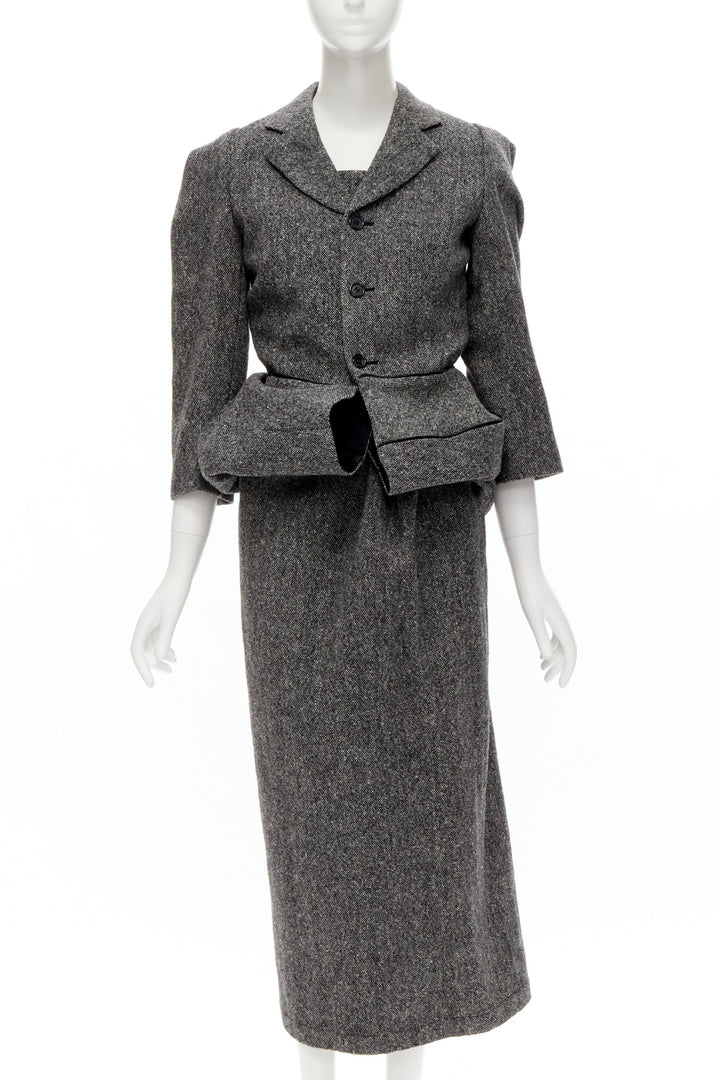 rare JUNYA WATANABE 1999 Vintage grey tweed convertible blazer dress look S