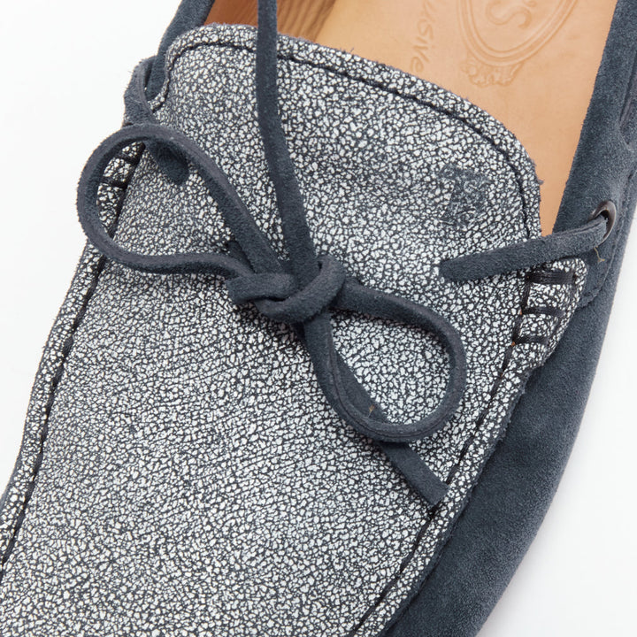 TOD'S Gommino navy suede white top dot sole driving loafers UK8 EU42