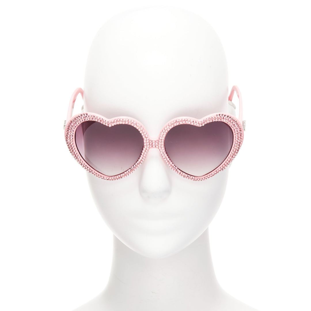 A-MORIR pink crystal encrusted heart shape silver logo sunglaseses
