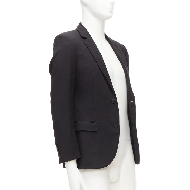 LANVIN black waffle low shine single breast minimal suit blazer EU44 XS