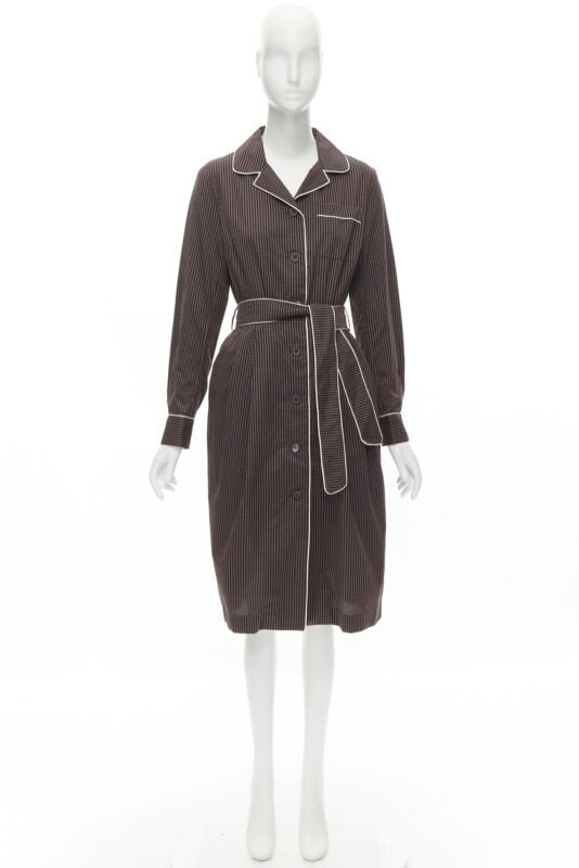 DRIES VAN NOTEN Daltos 100% cotton burgundy pyjama robe belted dress FR36 XS
