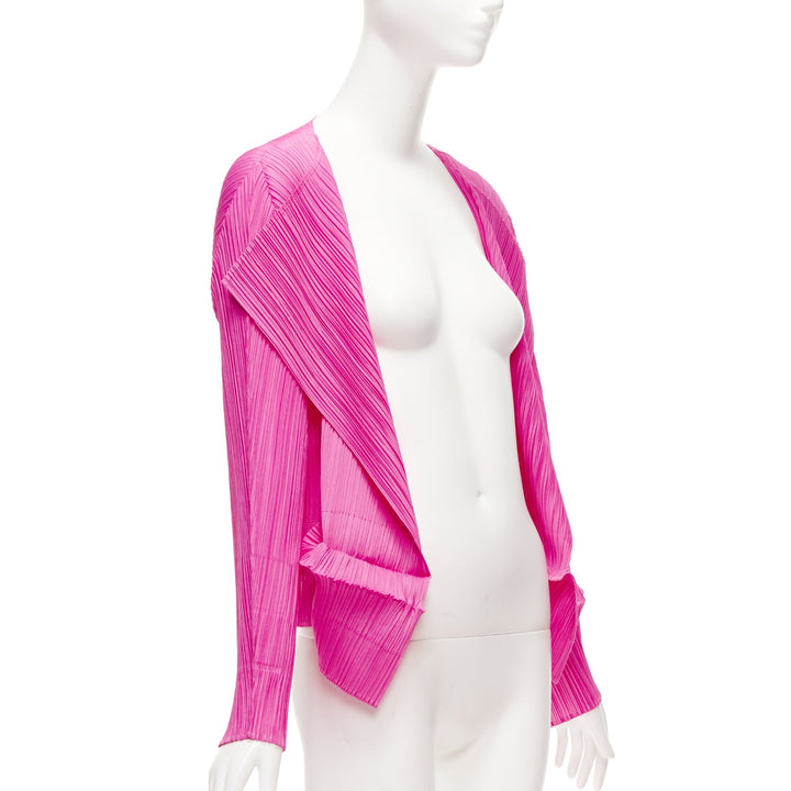 ISSEY MIYAKE Pleats Please hot pink pleated 3D cut hem cardigan jacket JP3 L