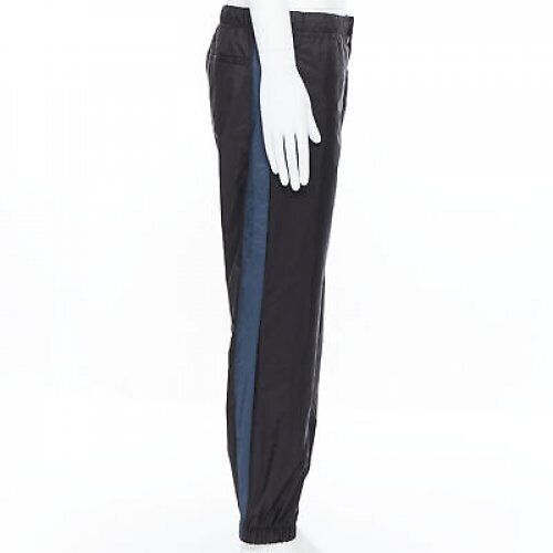 PRADA 2018 black blue nylon side stripe toggle gabardine track pants L