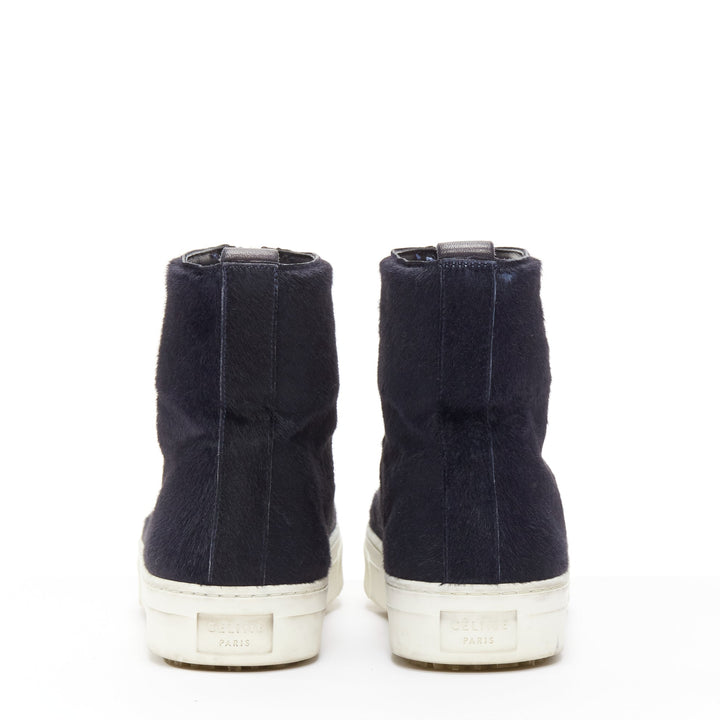 OLD CELINE Phoebe Philo black horse hair O-ring zipper high top sneaker EU38