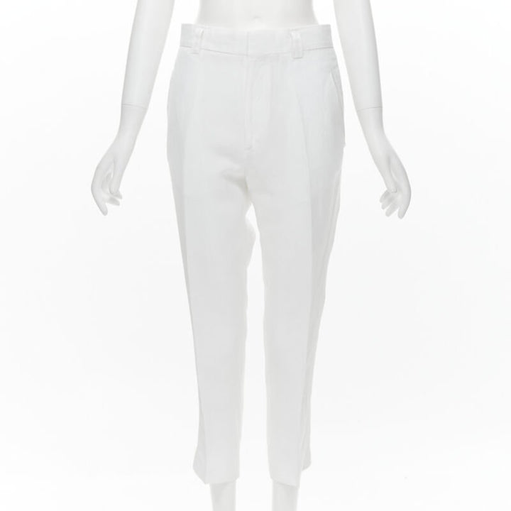 HAIDER ACKERMANN white grosgrain linen drop crotch cropped trousers FR38 S