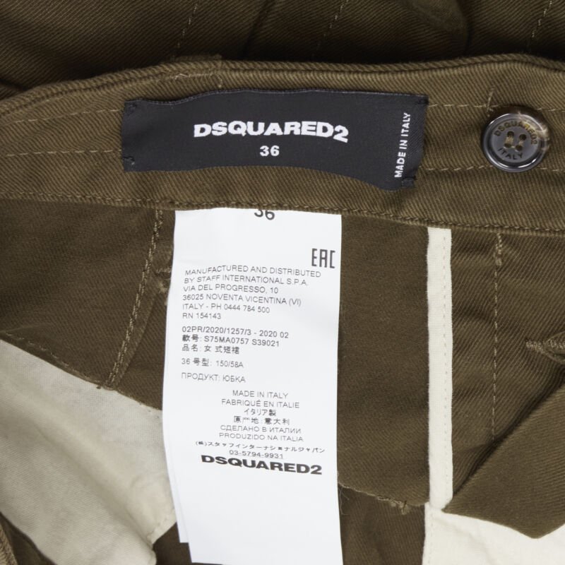 DSQUARED2 2020 dark green oversized cargo pocket mini skirt IT36 XXS