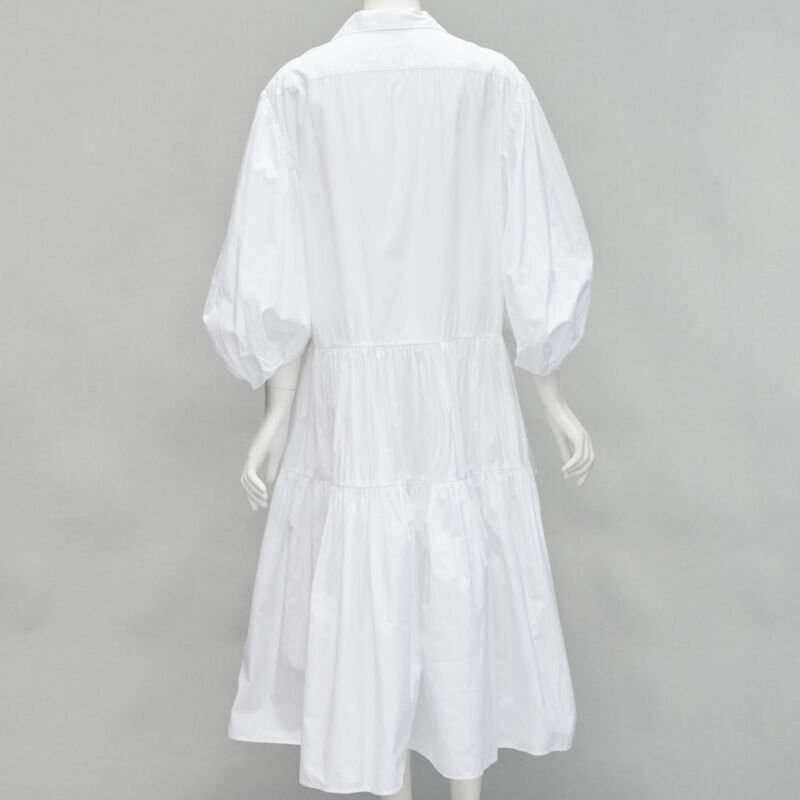 CECILIE BAHNSEN Amy white cotton poplin tiered shirred flared moumou dress UK6 S