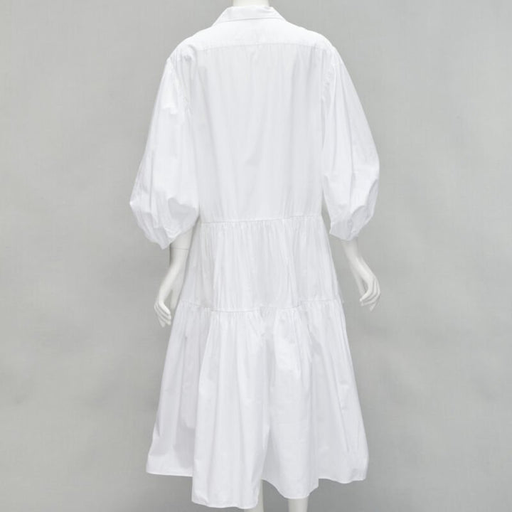 CECILIE BAHNSEN Amy white cotton poplin tiered shirred flared moumou dress UK6 S