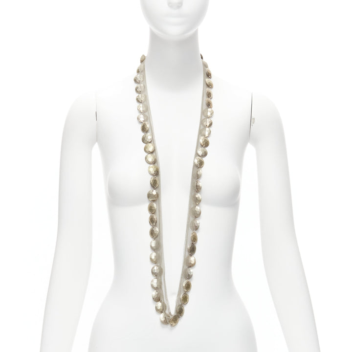 LANVIN ALBER ELBAZ gold hammered coins mesh ribbon embellished long necklace