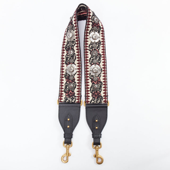 CHRISTIAN DIOR black cream ethnic embellished wide bag strap