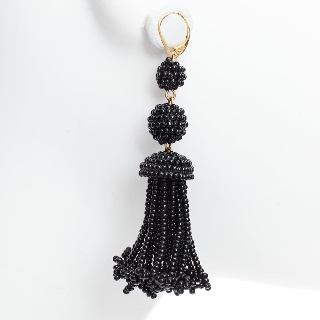 OLD CELINE Phoebe Philo black beaded tassel chandelier earrings