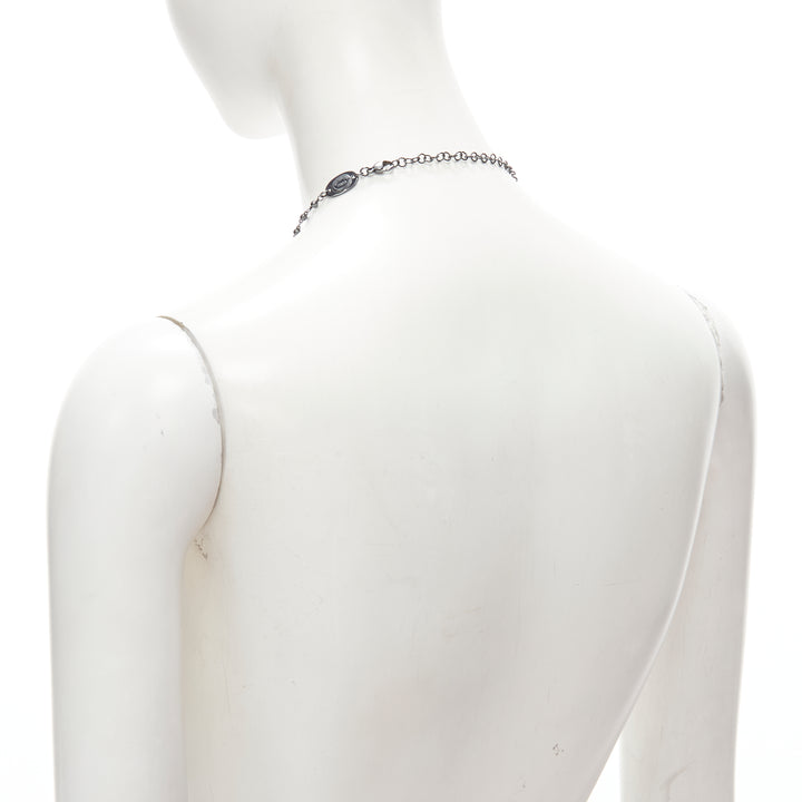 BABYLONE PARIS gunmetal crystal cross black beads rosary necklace