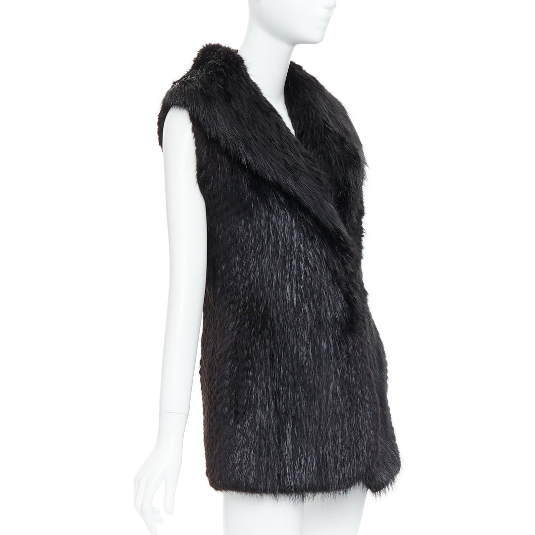 CASSIN NEW YORK black genuine fur pocketed shawl collar vest jacket Sz.P XS