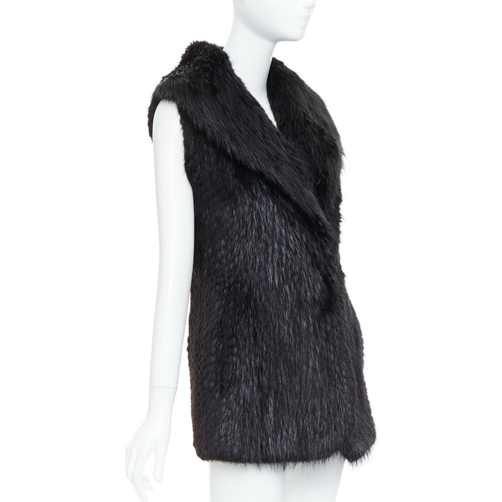 CASSIN NEW YORK black genuine fur pocketed shawl collar vest jacket Sz.P XS