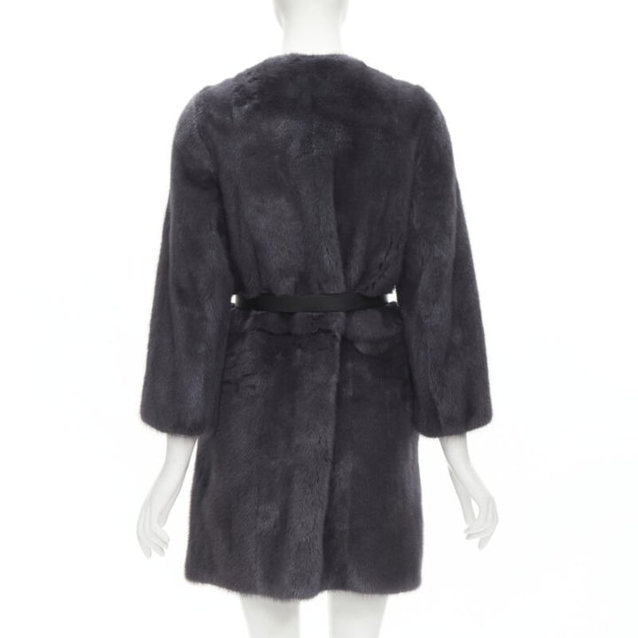 FENDI grey black fur leather 4-way reversible zip belted coat jacket IT38