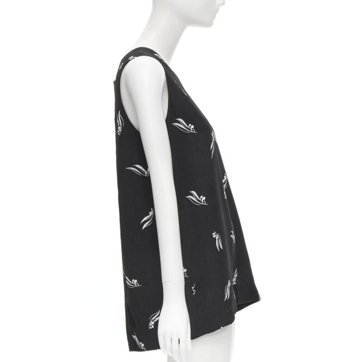 MARNI black white print crepe open split back sleeveless top IT40 S