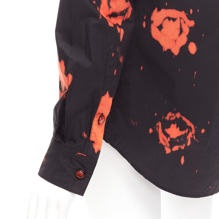 MARNI red black splatter tie dye rose print cotton button-up shirt IT38 XS