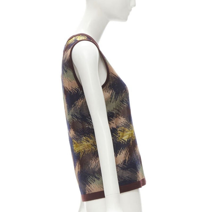 MISSONI burgundy crochet intarsia knit grandma vest IT44 M