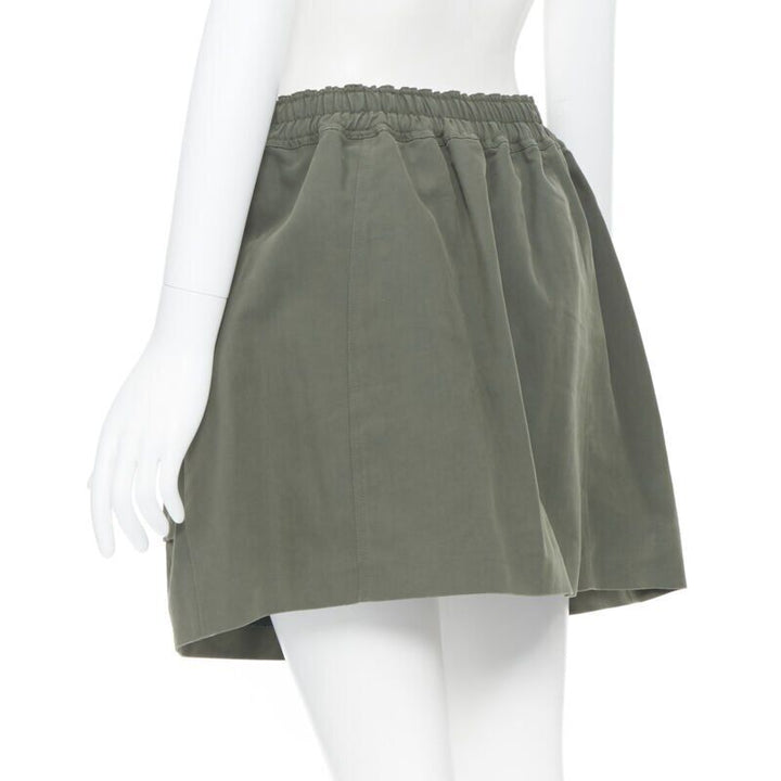 KENZO military khaki green cotton dual pockets belted elasticated skirt Fr38