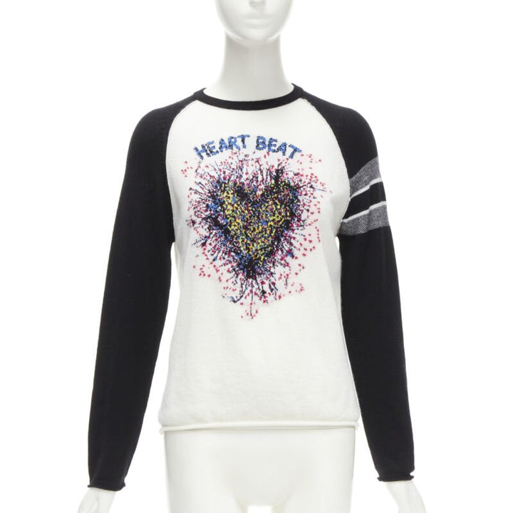 CHRISTIAN DIOR 2021 100% cashmere Heart Beat black white raglan top FR34 XS