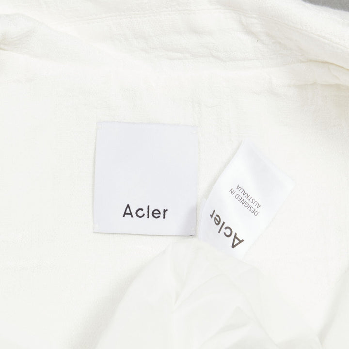 ACLER white embroidery eyelet puff sleeve belted double breasted dress US2 XS