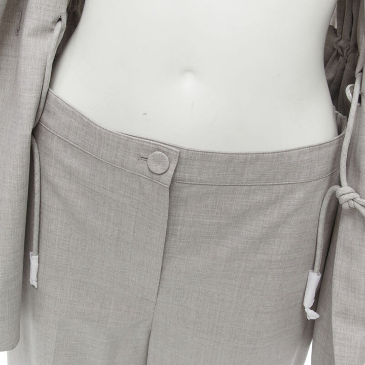 THEORY Drape wool grey drawstring cinched waist blazer wide leg pants set US6 S