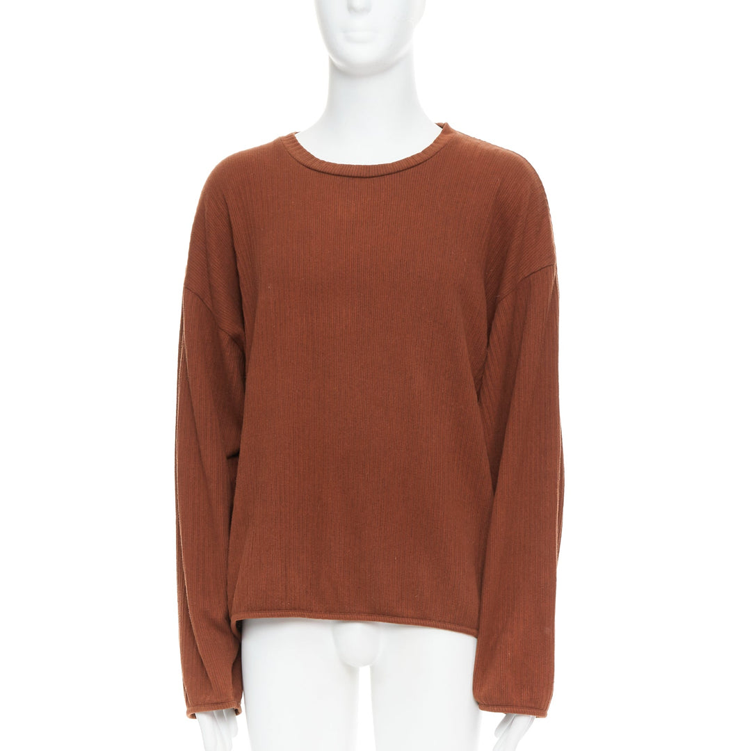 ISSEY MIYAKE MEN brown cotton blend ribbed long sleeve sweater M