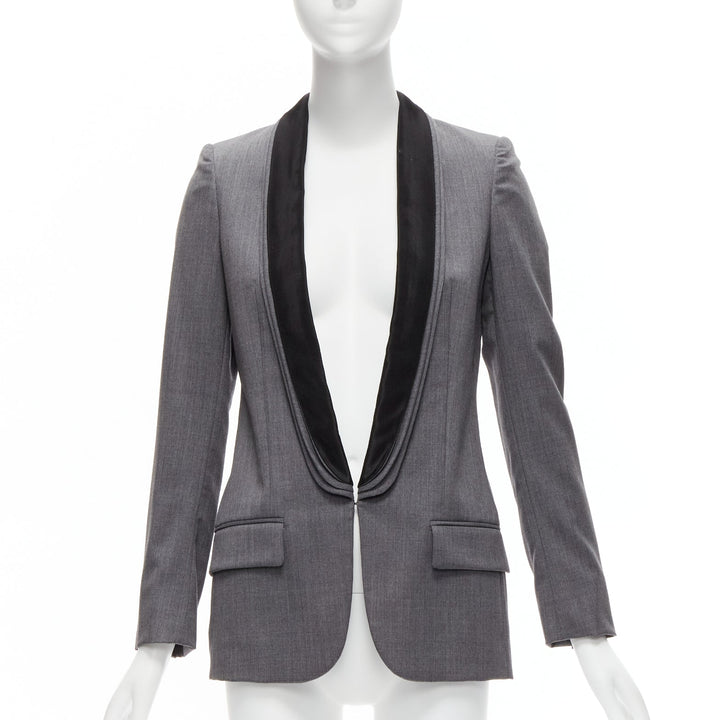 STELLA MCCARTNEY grey wool triple layer shawl pocketed fitted blazer IT36 XXS