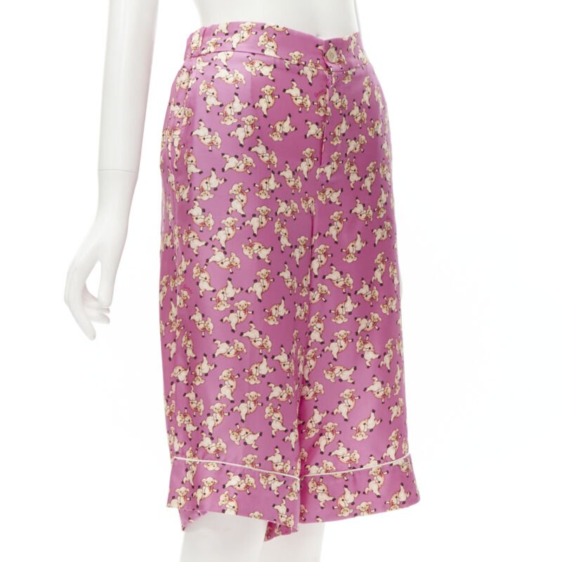 GUCCI CNY 2019 100% silk pink piggy print cropped pajama shorts IT36 XS rare
