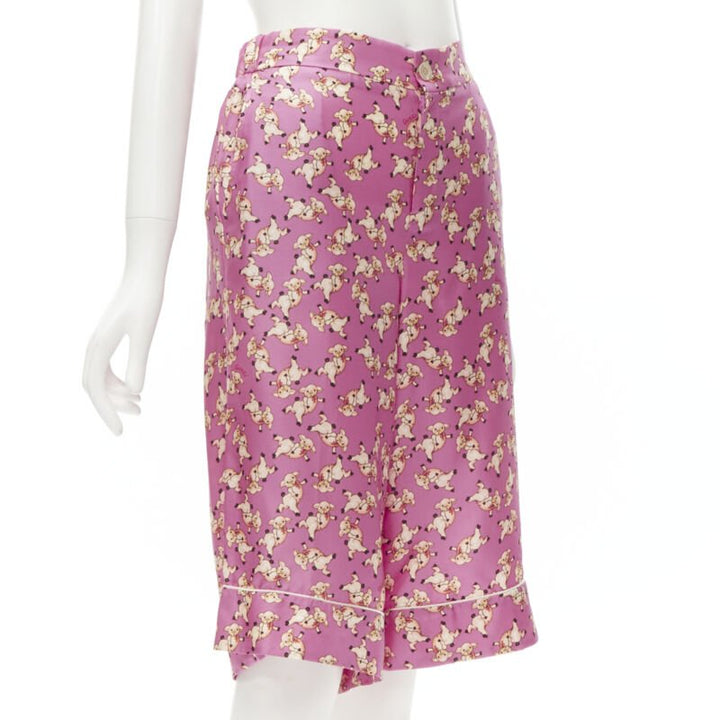 GUCCI CNY 2019 100% silk pink piggy print cropped pajama shorts IT36 XS rare